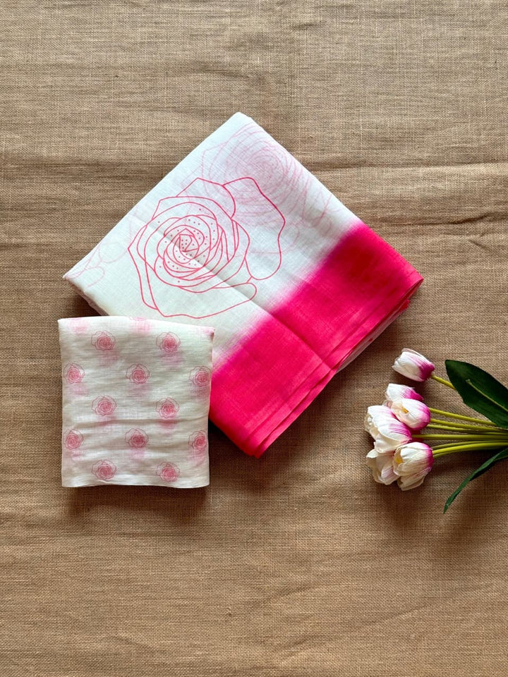 Rosy Bloom Linen Saree