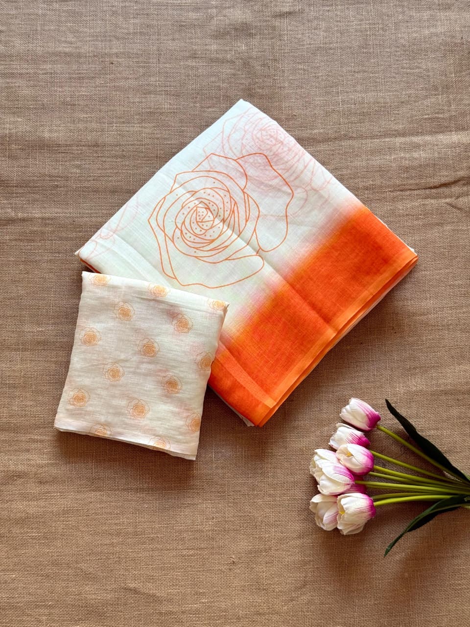 Rosy Bloom Linen Saree