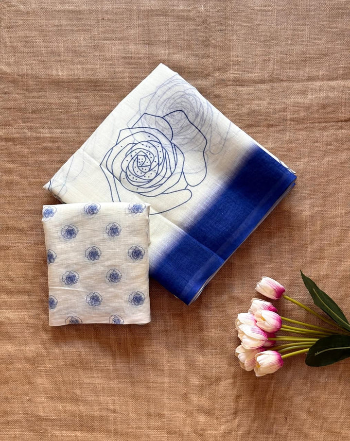 Rosy Bloom Linen Saree