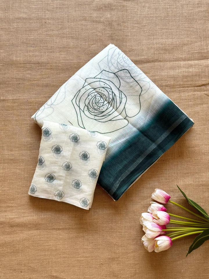 Rosy Bloom Linen Saree