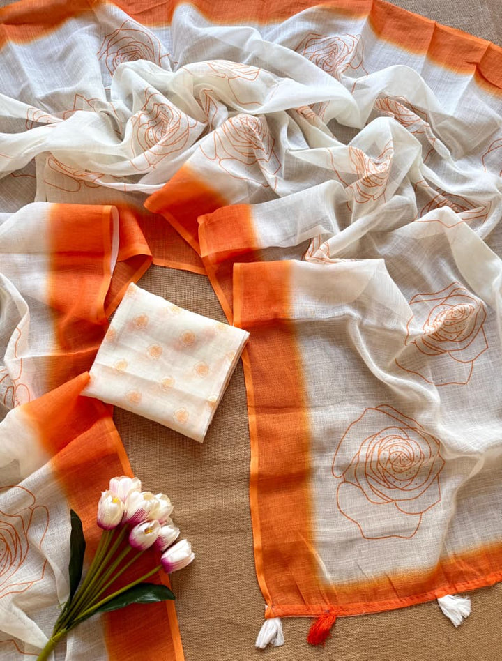 Rosy Bloom Linen Saree