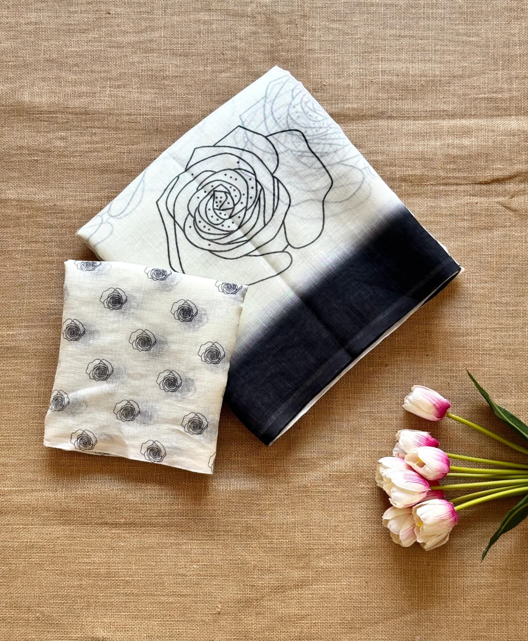 Rosy Bloom Linen Saree