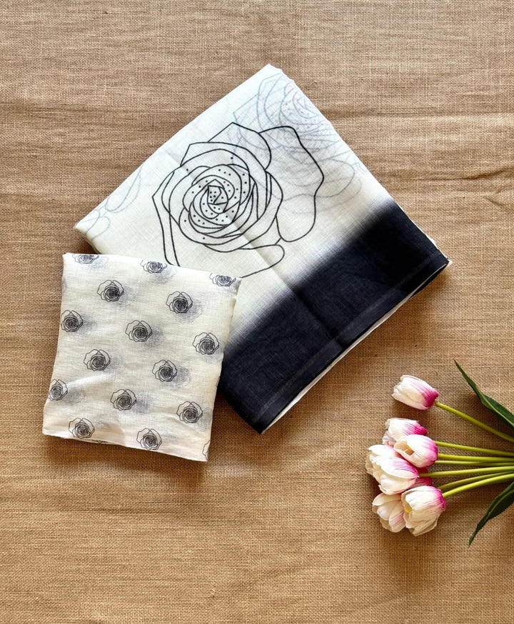 Rosy Bloom Linen Saree