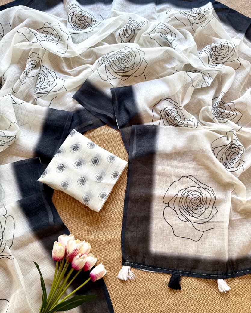 Rosy Bloom Linen Saree