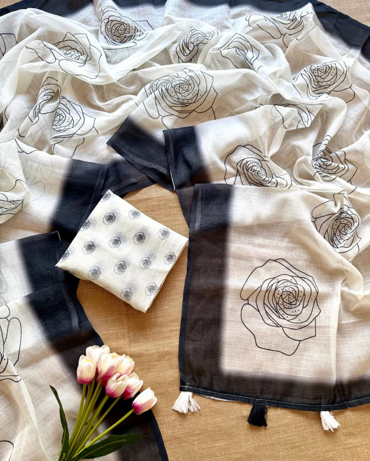 Rosy Bloom Linen Saree