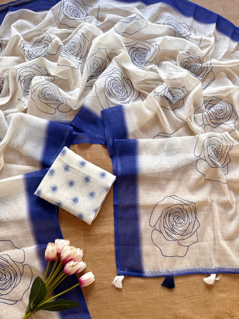 Rosy Bloom Linen Saree