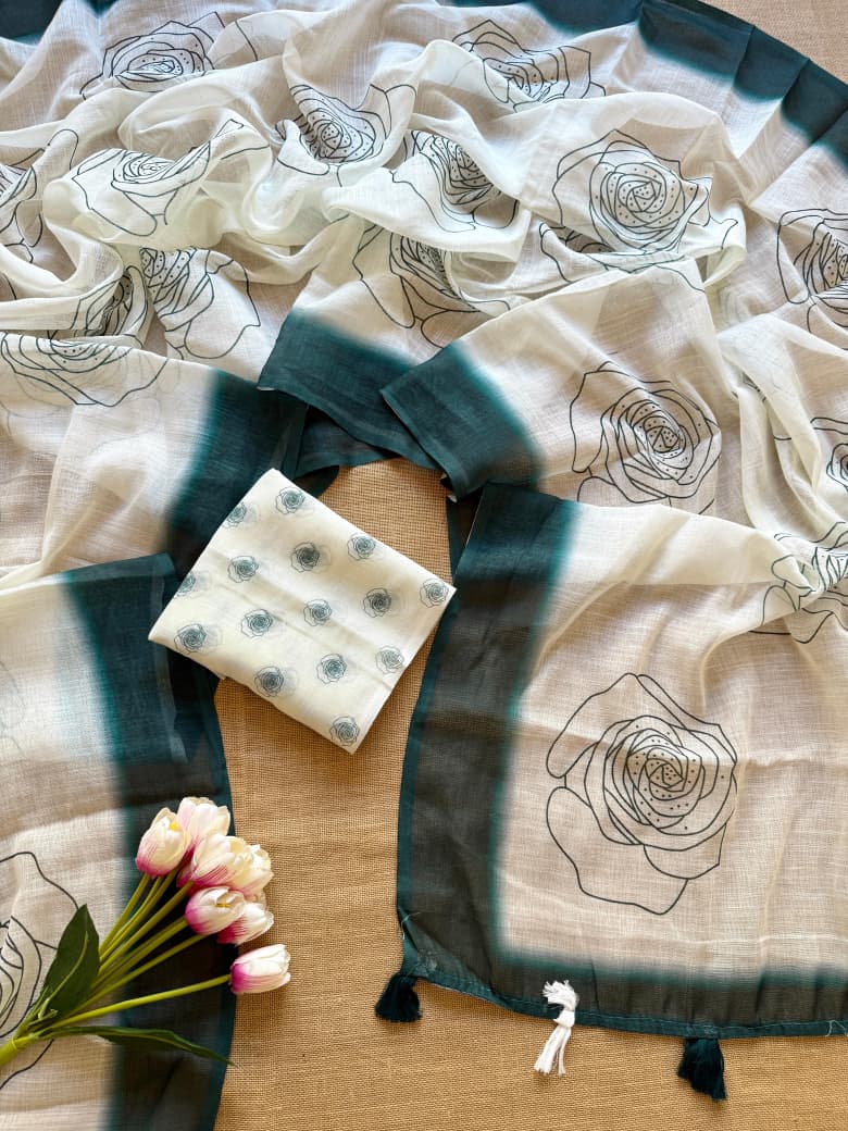 Rosy Bloom Linen Saree