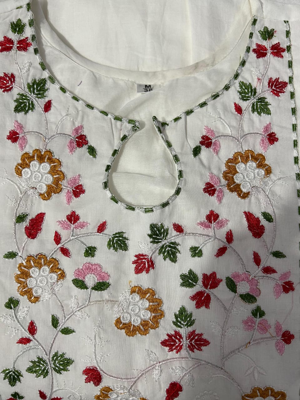 Spring Bloom Cotton Kurti Set( White)