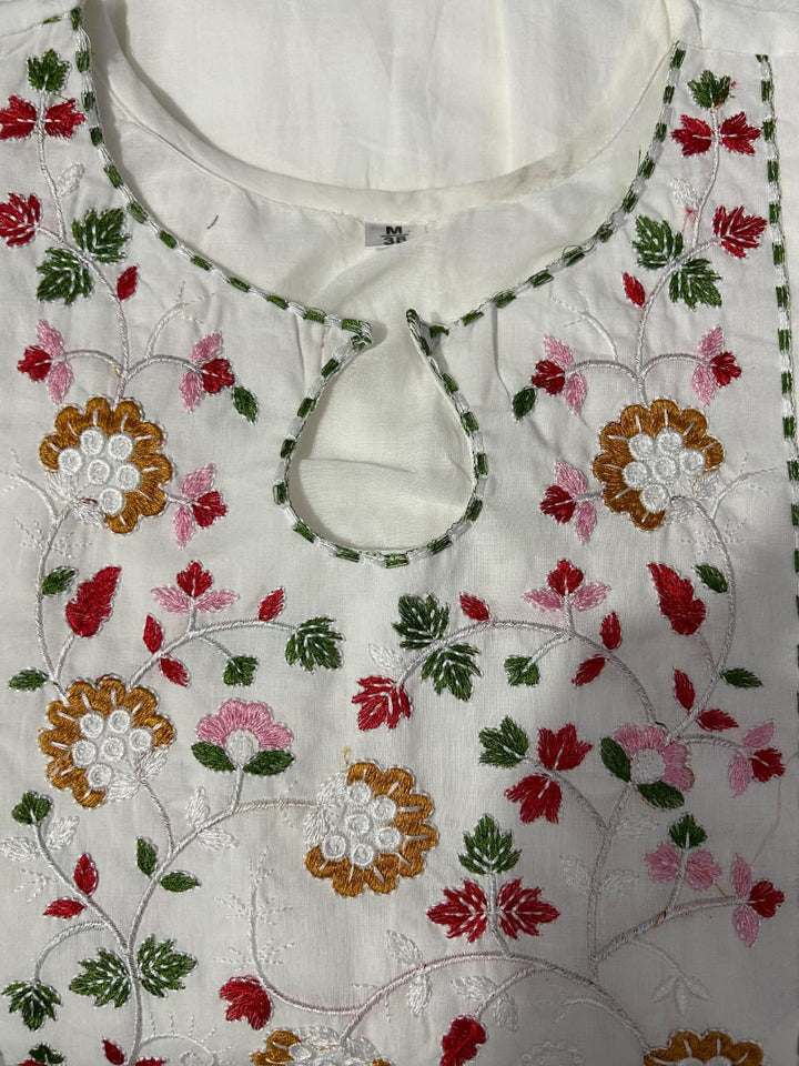 Spring Bloom Cotton Kurti Set( White)
