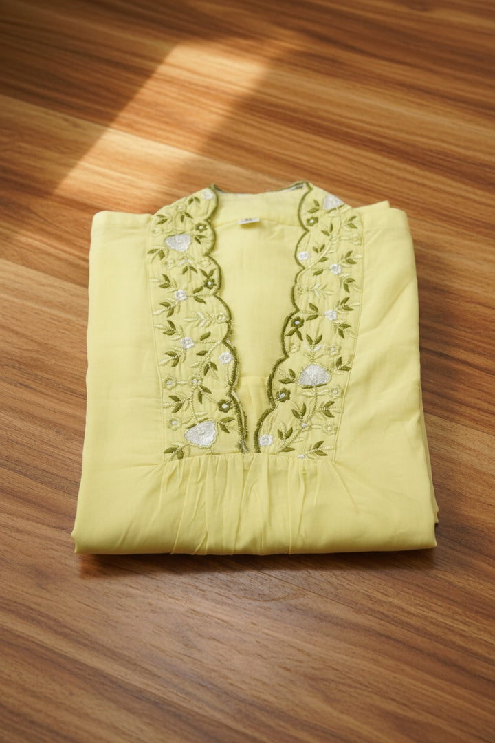 Lemon Crush Cotton Kurti Set (Yellow)