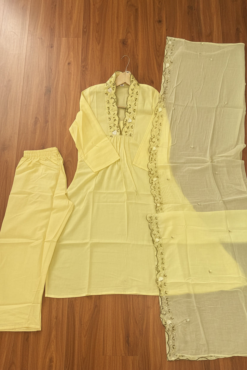 Lemon Crush Cotton Kurti Set (Yellow)