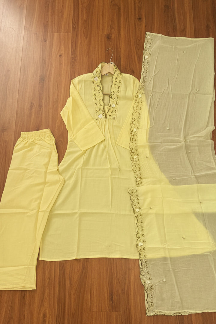 Lemon Crush Cotton Kurti Set (Yellow)