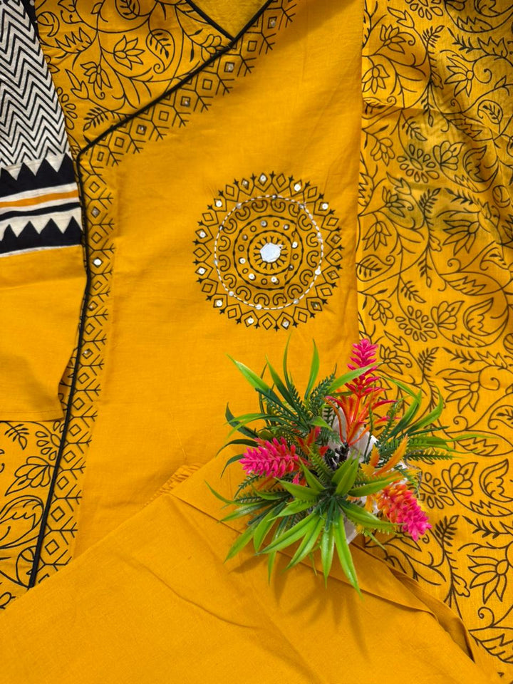 Anvee Cotton Kurti Set(Yellow)