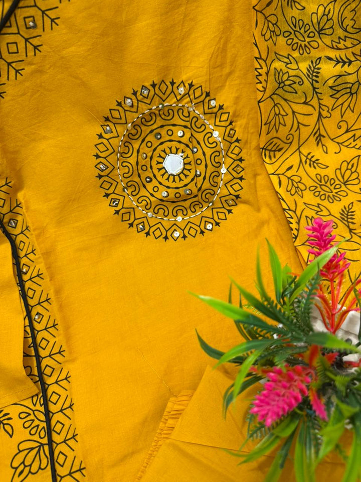 Anvee Cotton Kurti Set(Yellow)