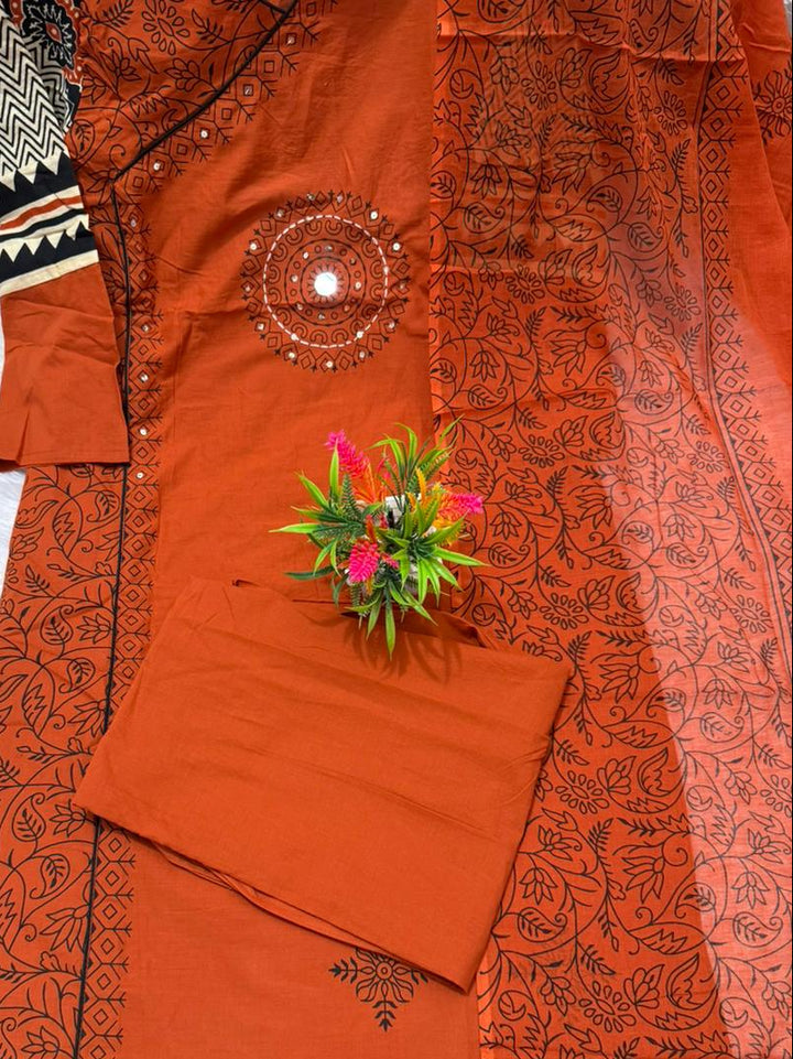 Anvee Cotton Kurti Set(Orange)