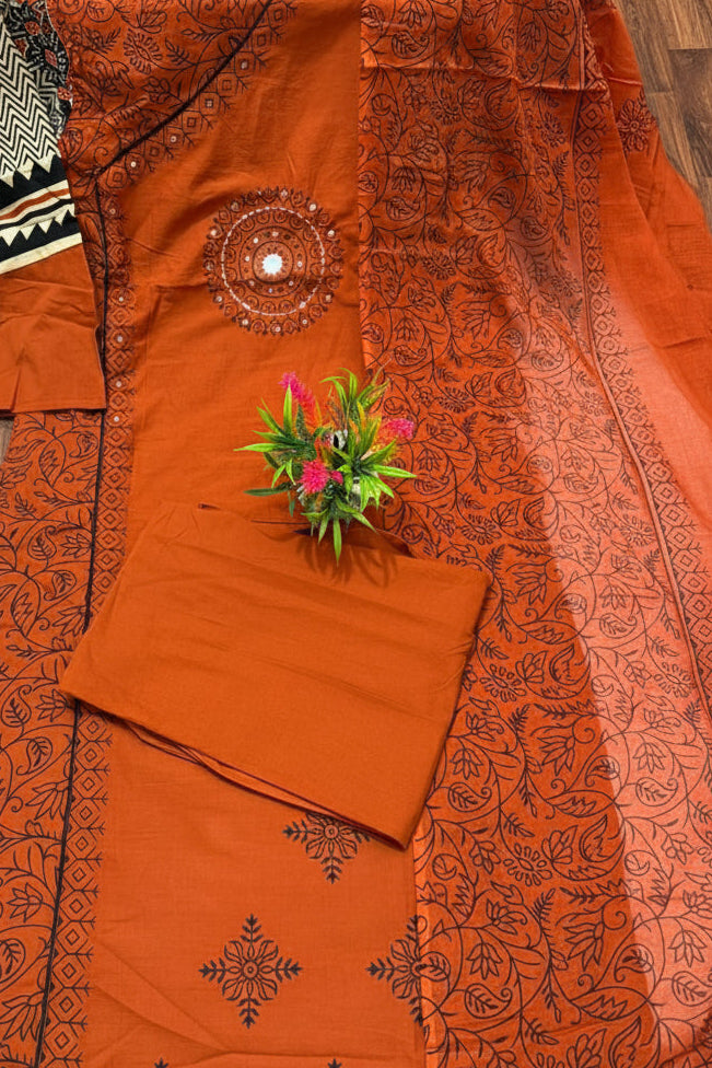 Anvee Cotton Kurti Set(Orange)