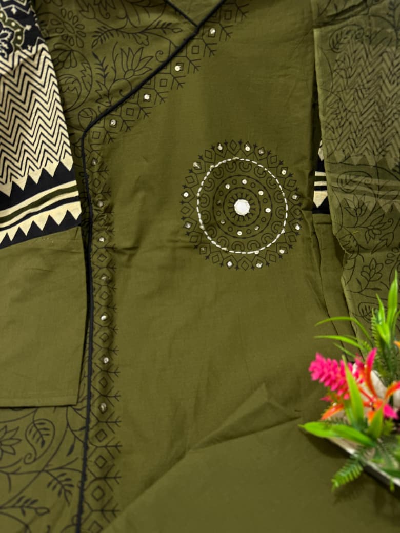 Anvee Cotton Kurti Set(Green)