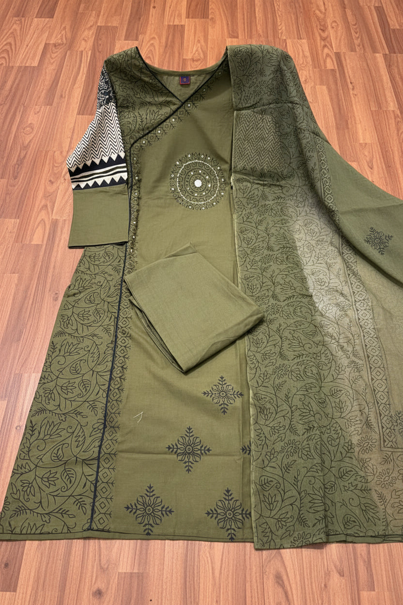 Anvee Cotton Kurti Set(Green)