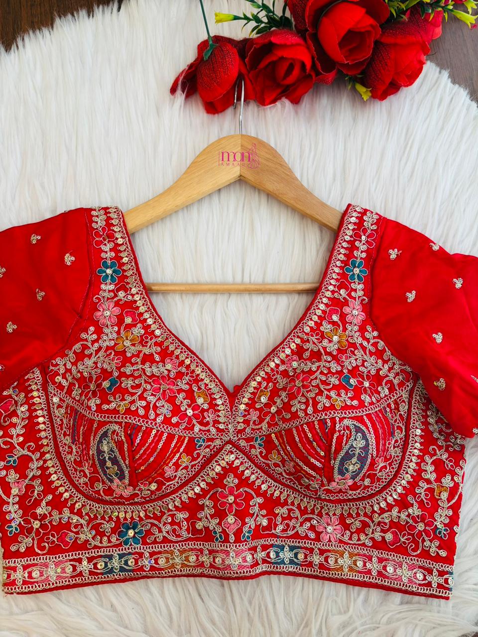 Wedding Red Designer Silk Blouse