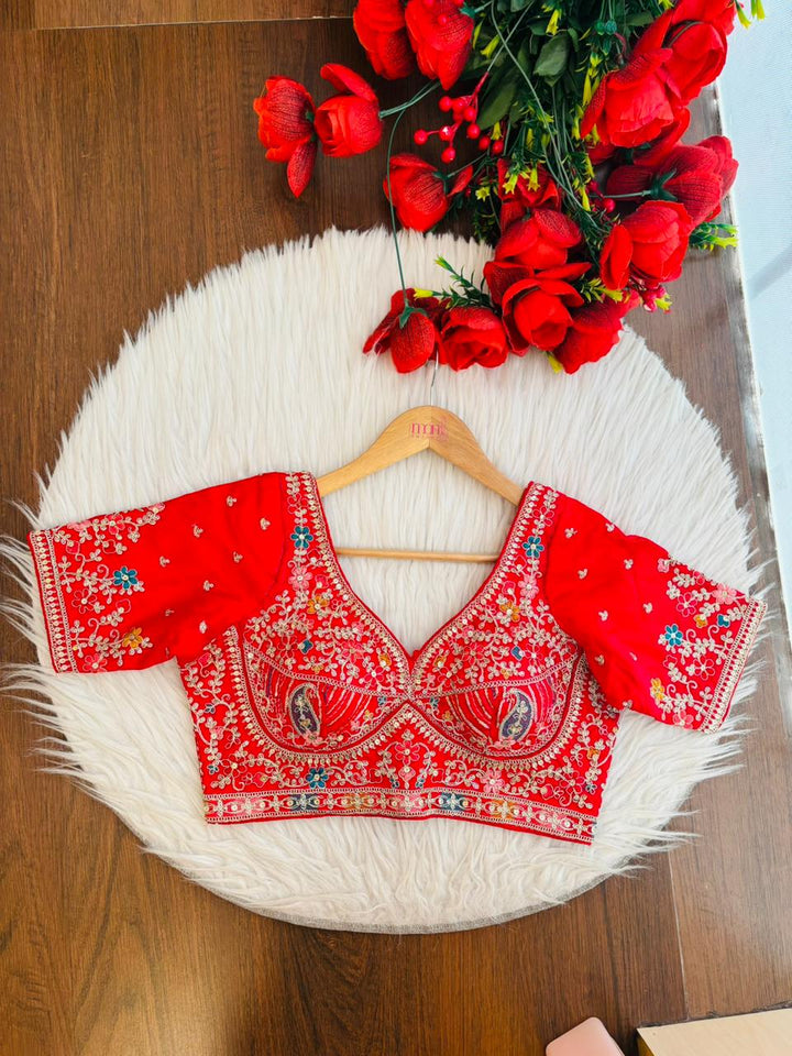 Wedding Red Designer Silk Blouse