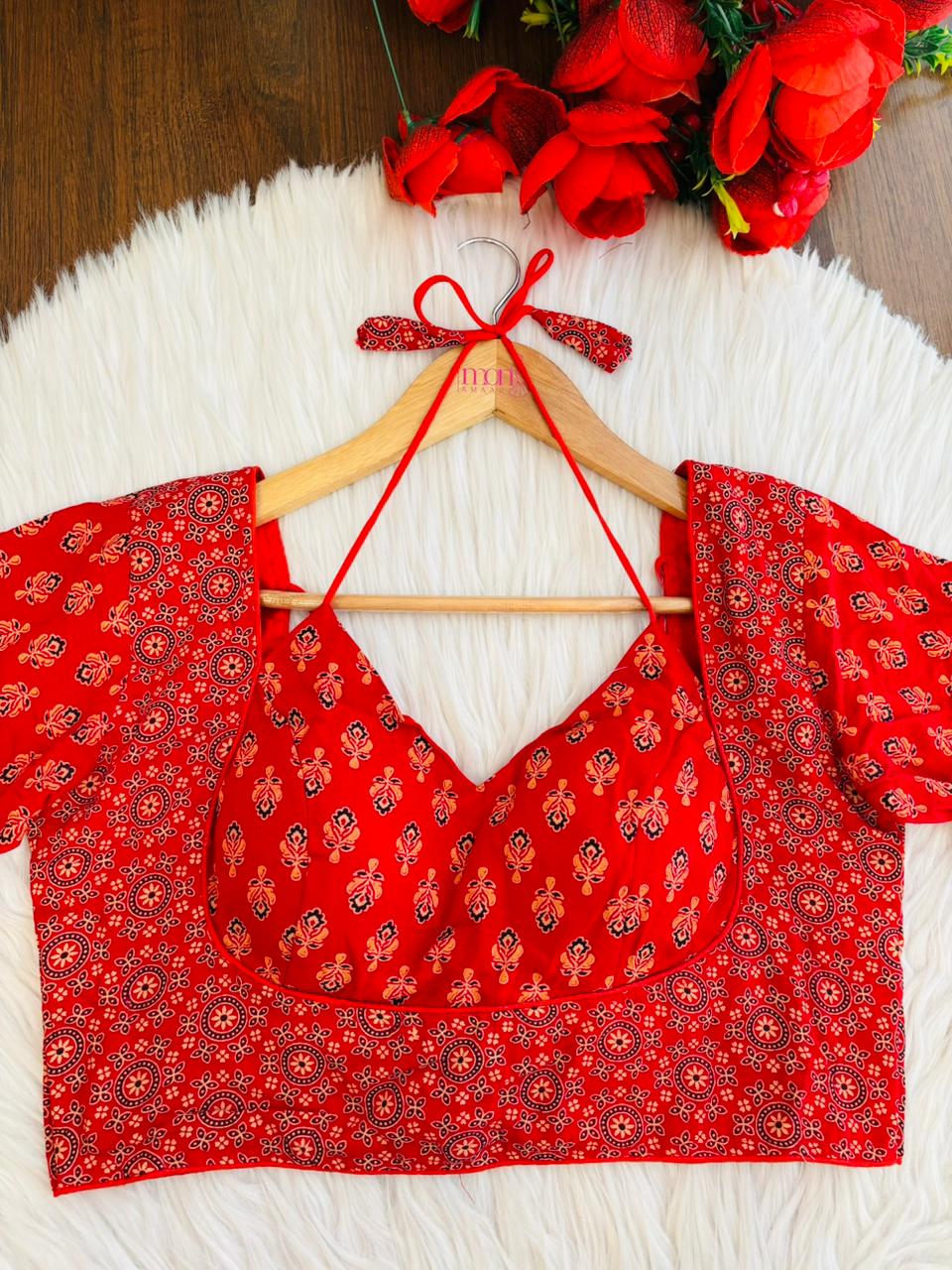 karu Kaj Ajrakh Print Cotton Silk Blouse