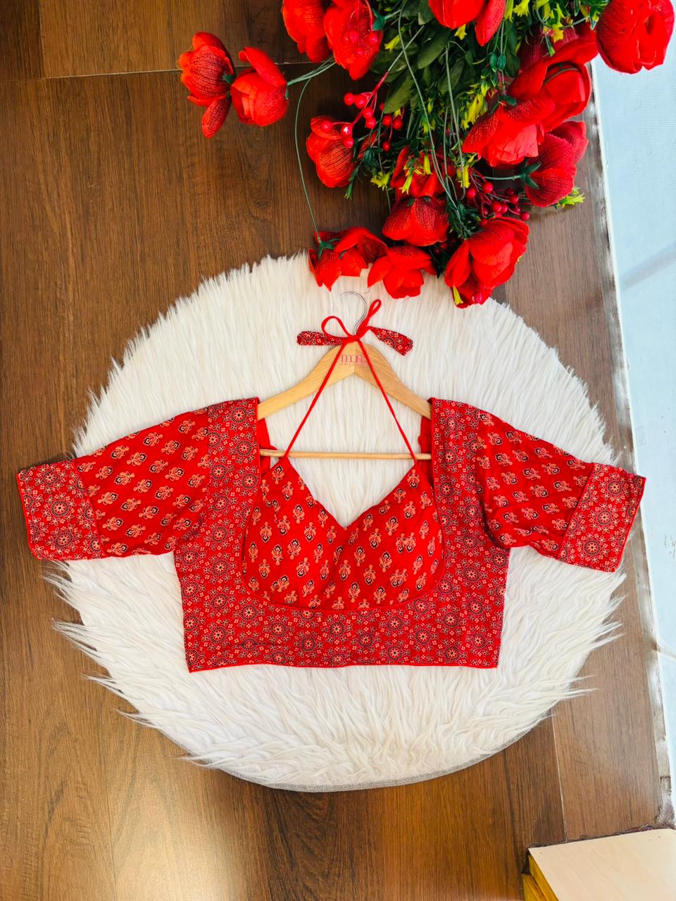 karu Kaj Ajrakh Print Cotton Silk Blouse