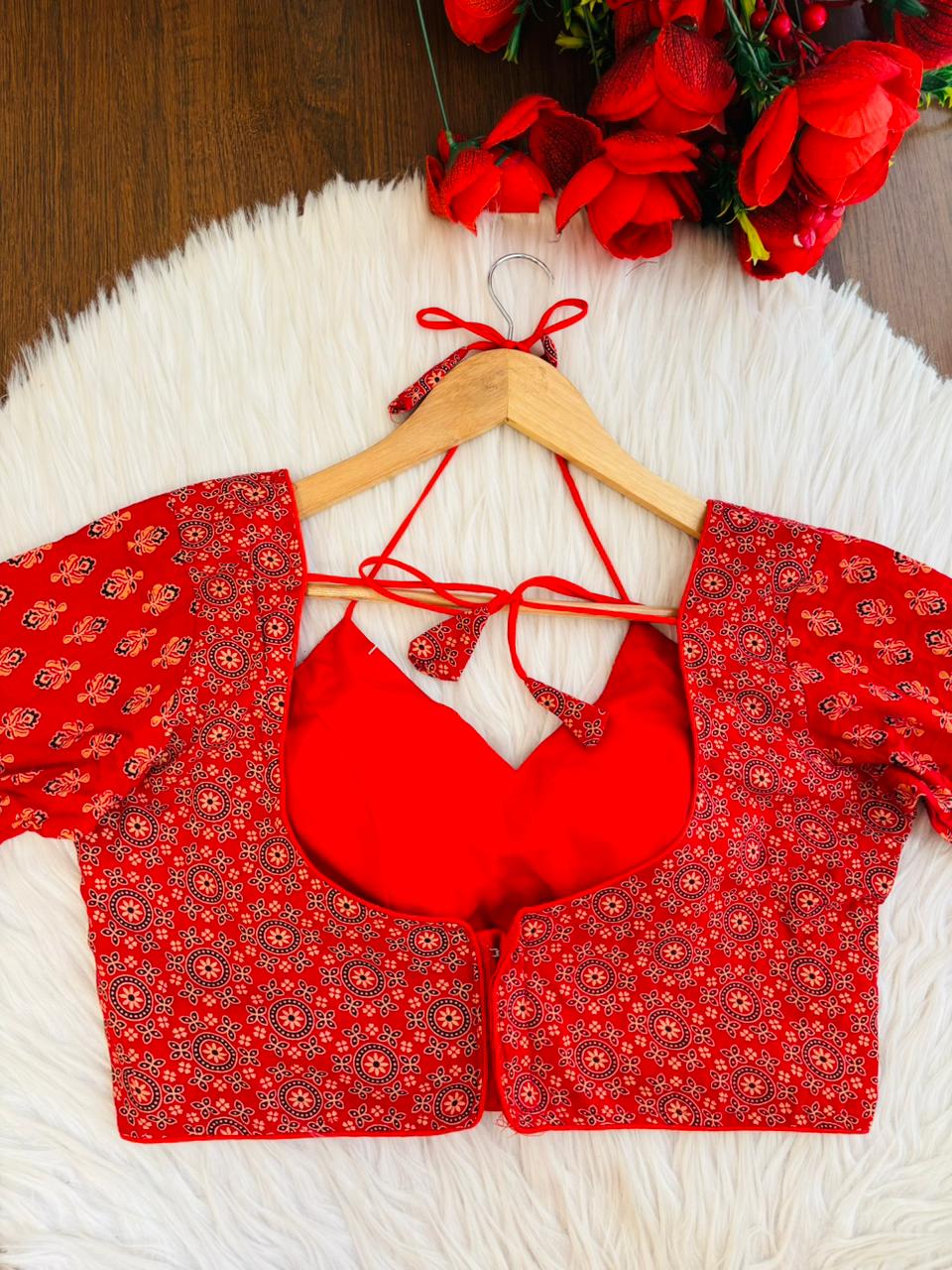 karu Kaj Ajrakh Print Cotton Silk Blouse