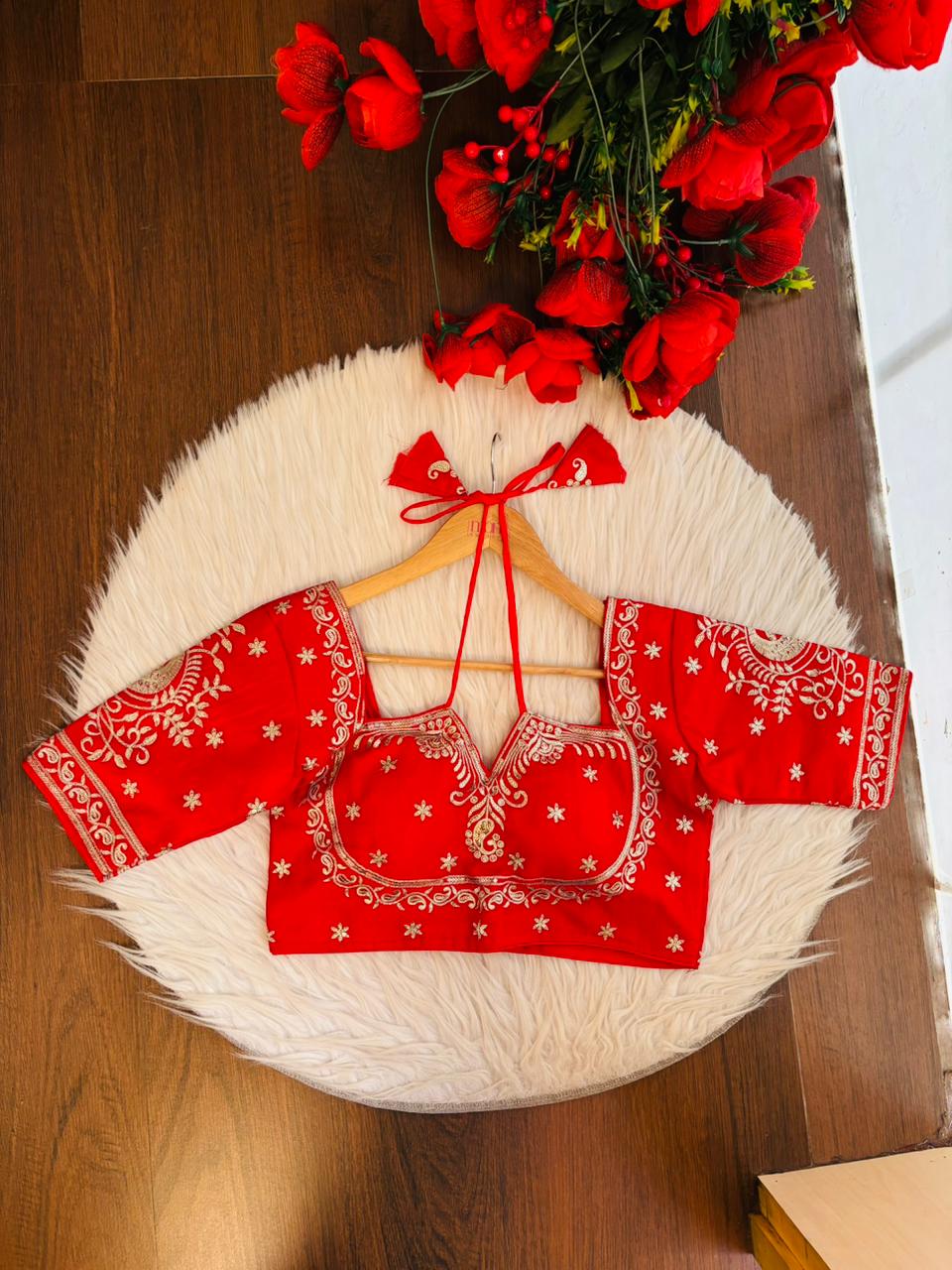 Bridal Vermilion Masaba Style Silk Blouse