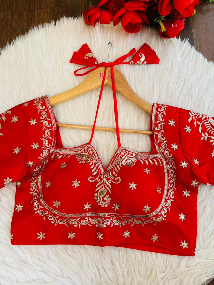 Bridal Vermilion Masaba Style Silk Blouse