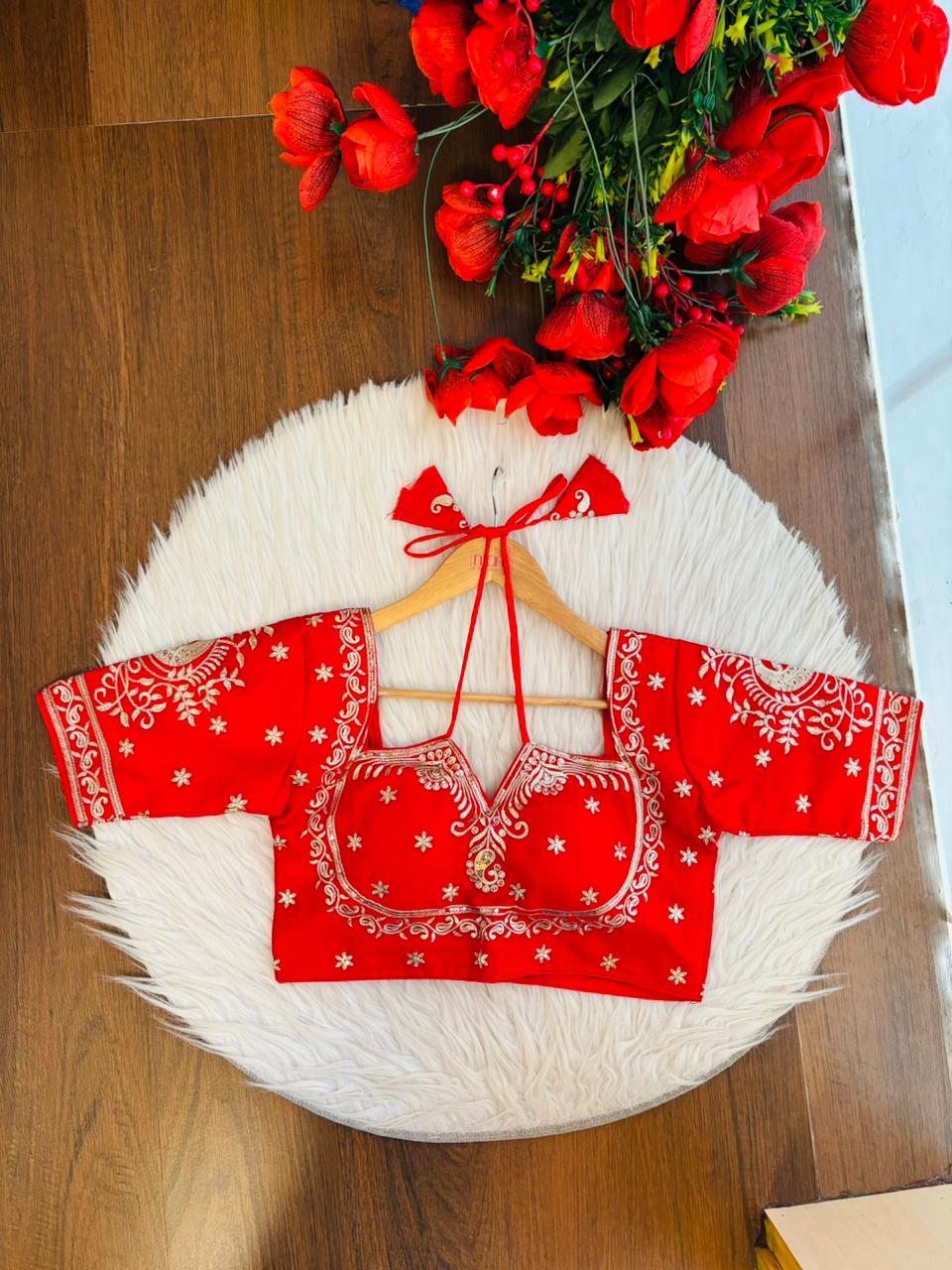Bridal Vermilion Masaba Style Silk Blouse