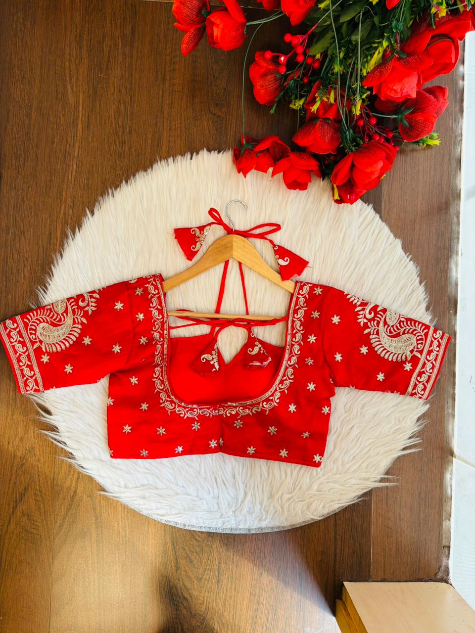 Bridal Vermilion Masaba Style Silk Blouse