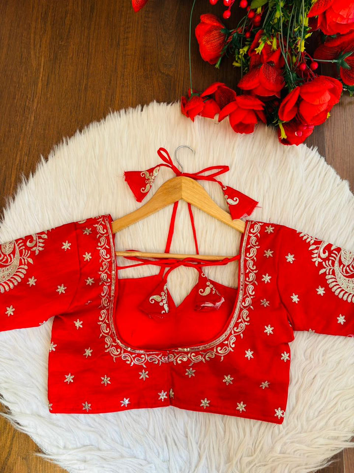 Bridal Vermilion Masaba Style Silk Blouse