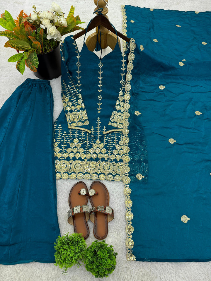 Seafoam Glow Partywear Kurti Set
