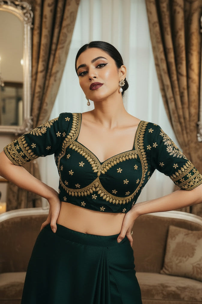 Green Serenity Fancy Silk Blouse