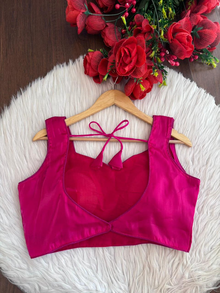 The Vibrant Pink Satin Designer Blouse