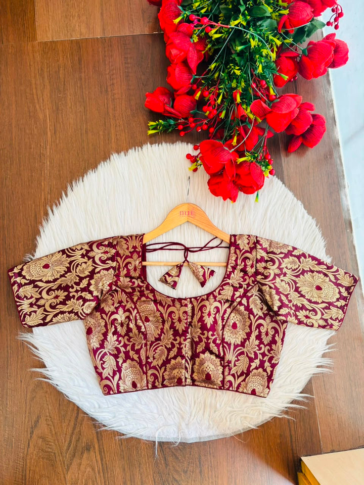 Dreamy Lens-Katan Silk Banarasi Blouse(Maroon)