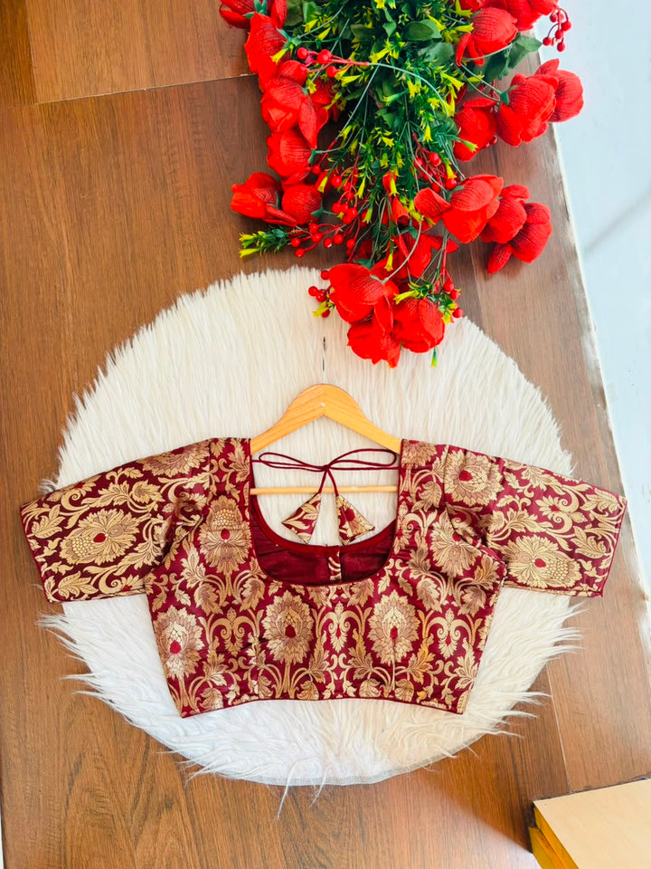 Dreamy Lens-Katan Silk Banarasi Blouse(Maroon)