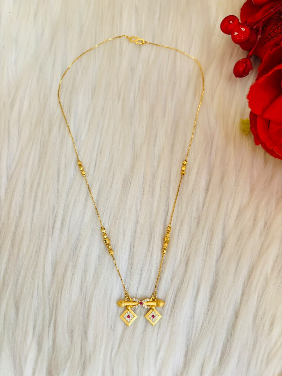 The Ruby Twin Mangalsutra(Gold Plated)Combo-3
