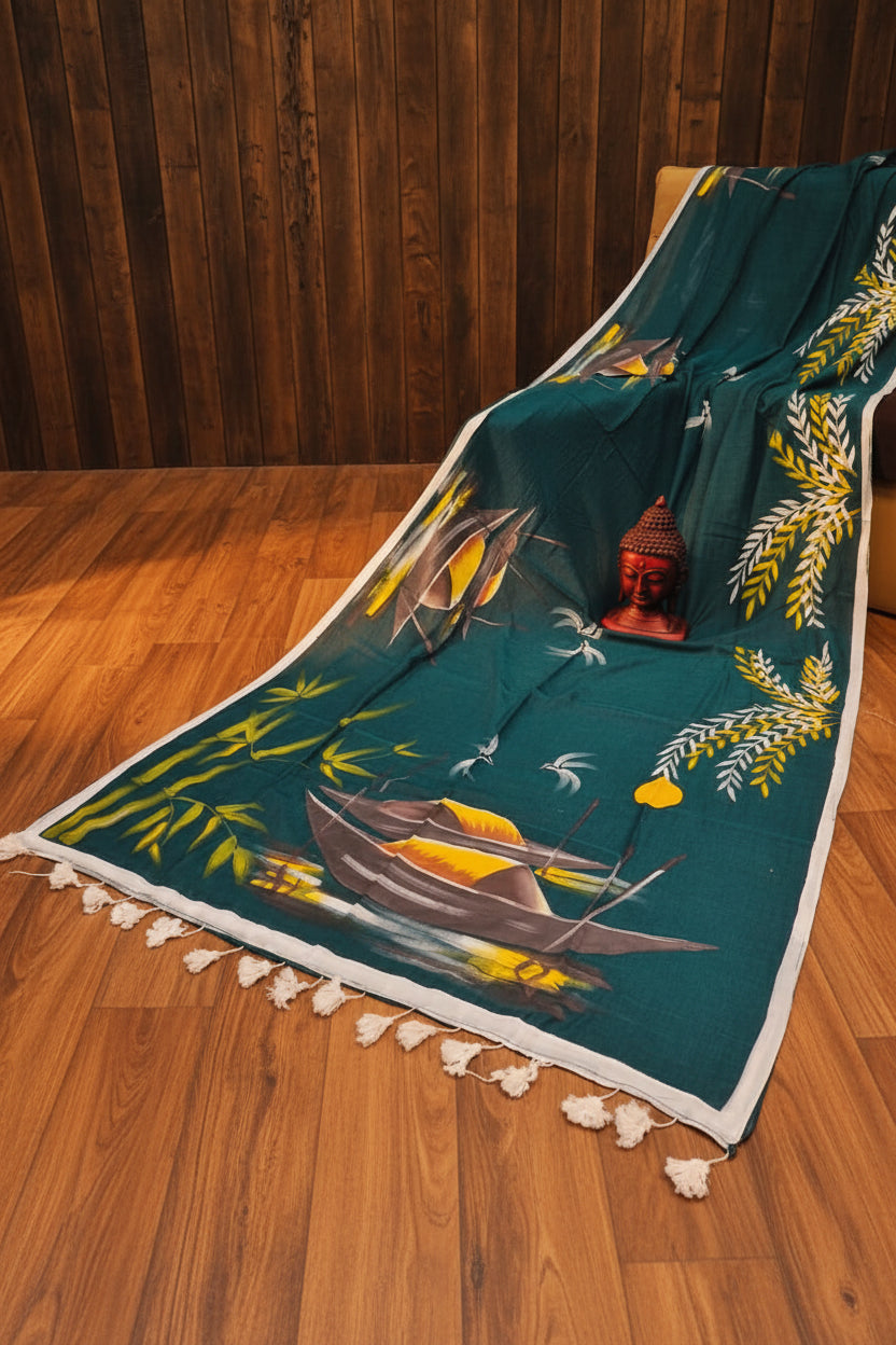 Mayur Tori Hand Printed Cotton Saree