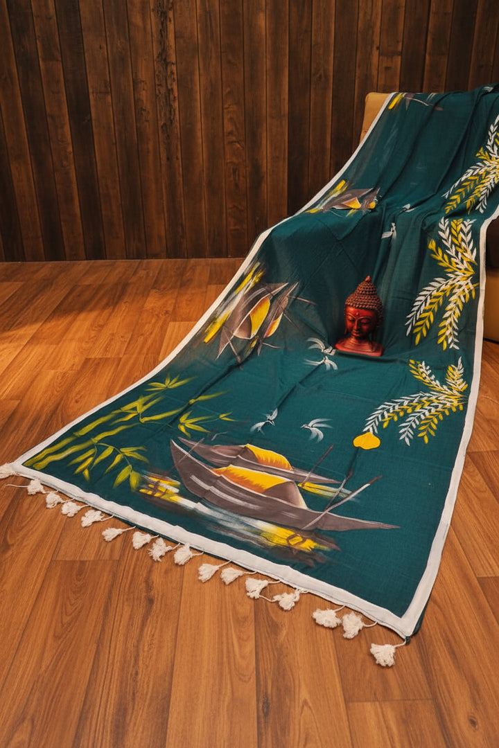 Mayur Tori Hand Printed Cotton Saree