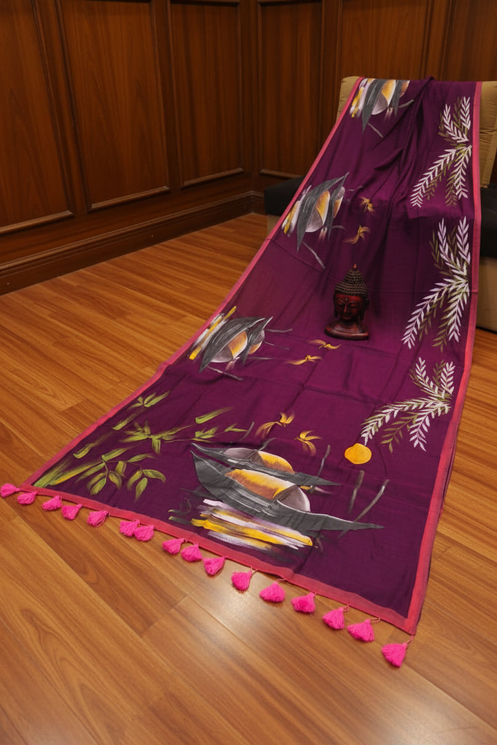 Mayur Tori Hand Printed Cotton Saree