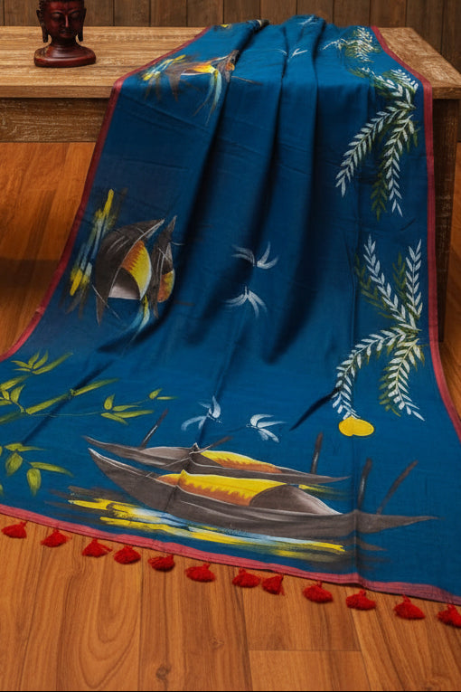 Mayur Tori Hand Printed Cotton Saree