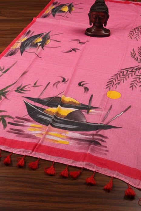 Mayur Tori Hand Printed Cotton Saree