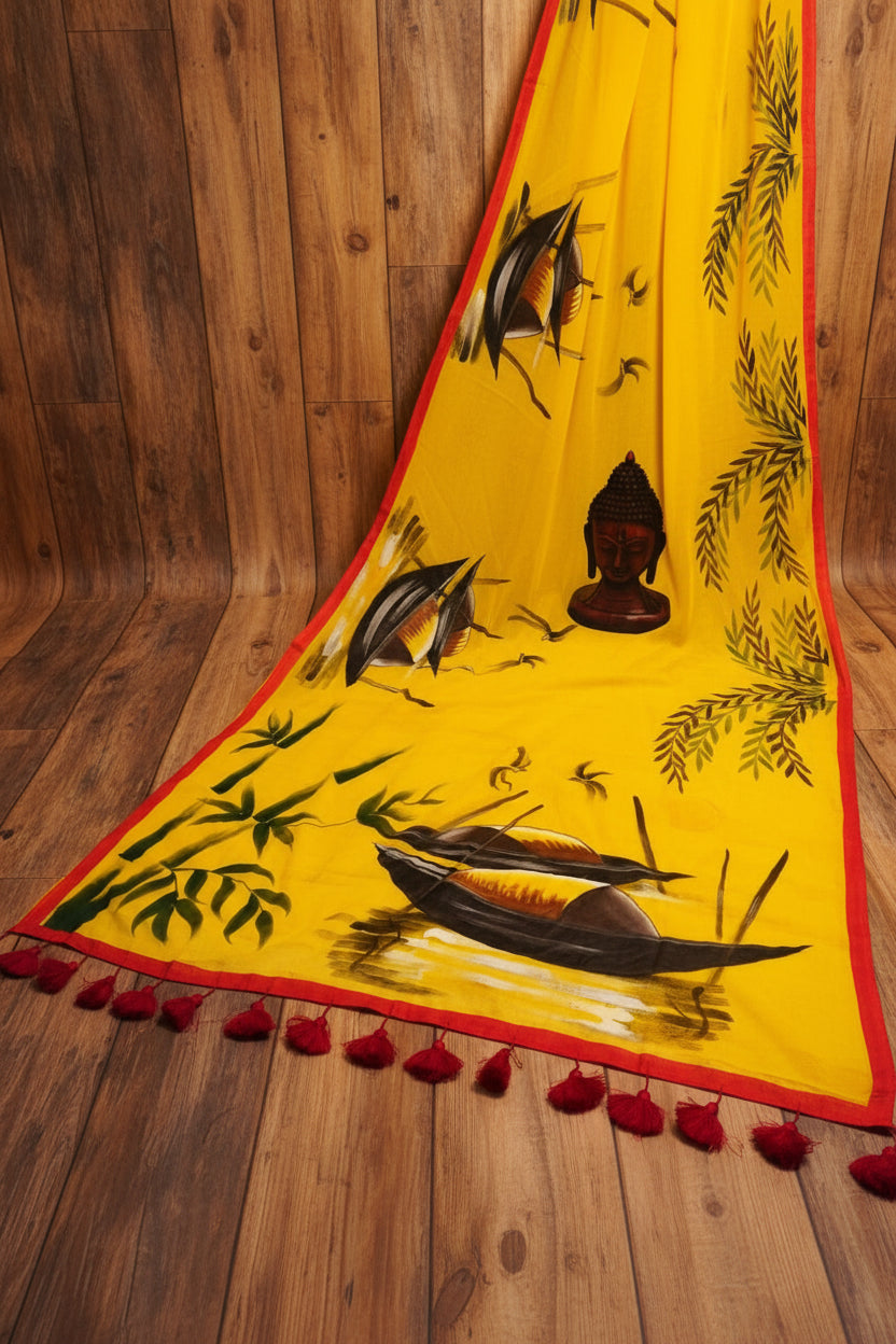 Mayur Tori Hand Printed Cotton Saree