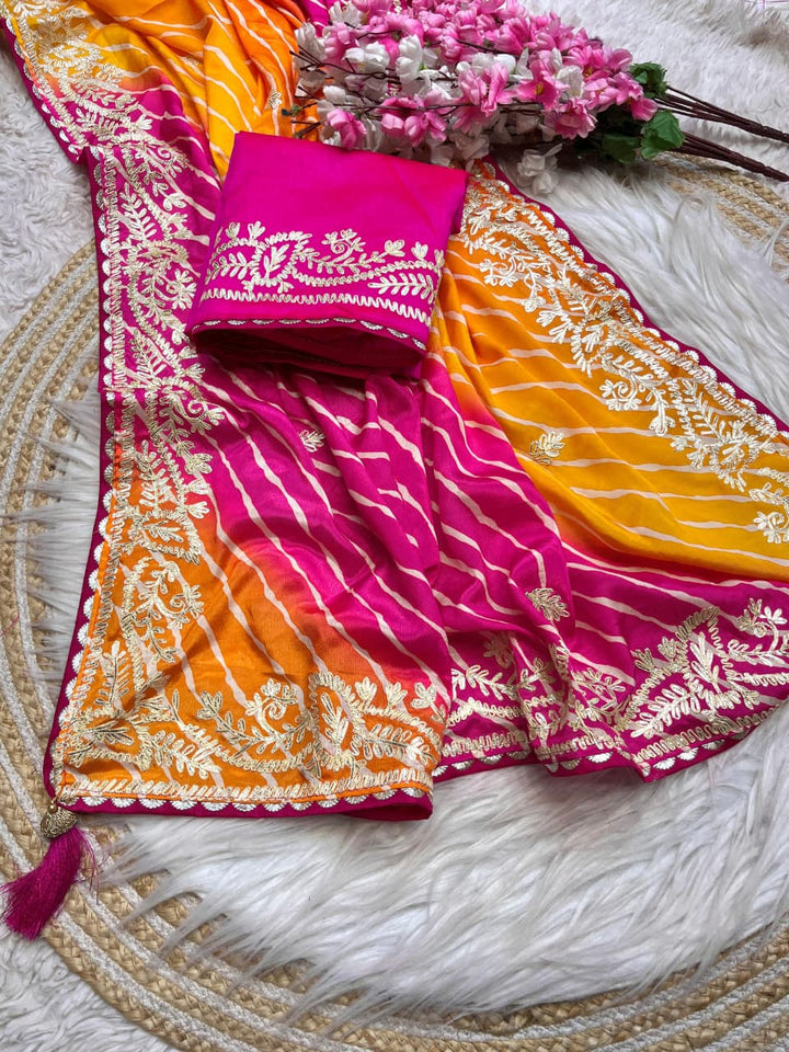 Gulabi Amber Chinnon Silk Saree