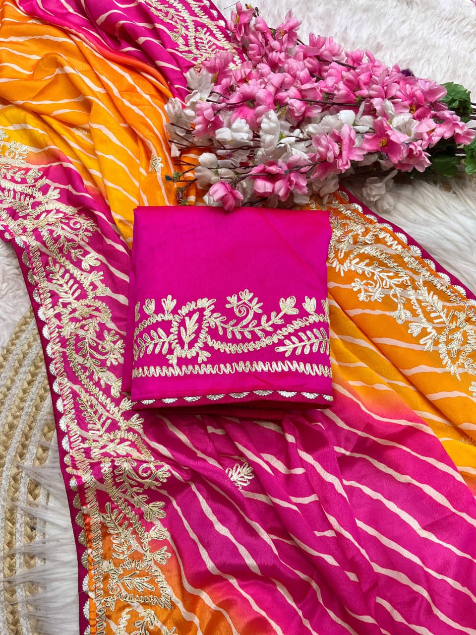 Gulabi Amber Chinnon Silk Saree
