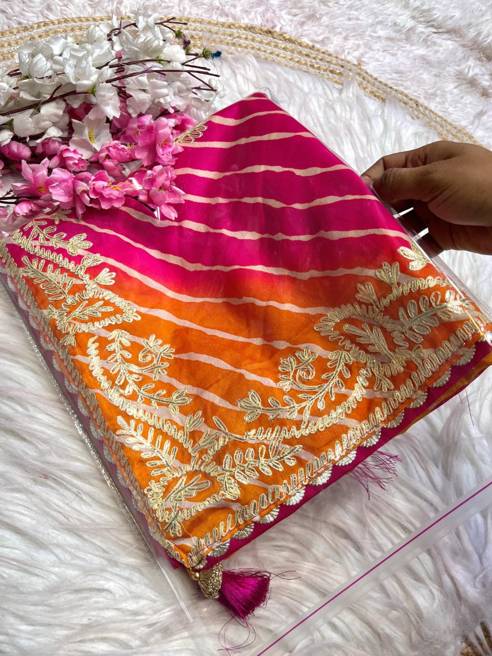Gulabi Amber Chinnon Silk Saree