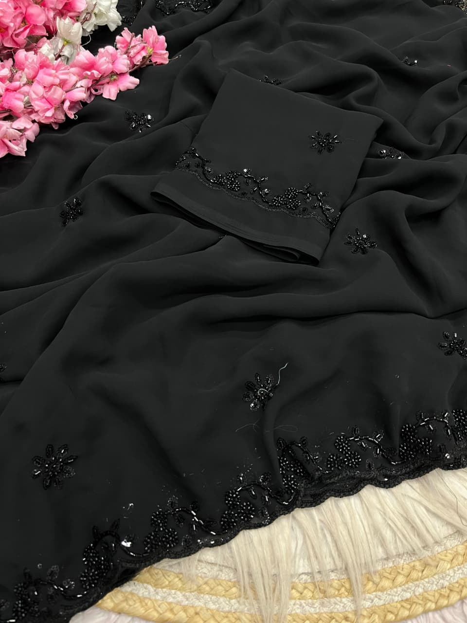 Black Dynasty Georgette Silk Saree