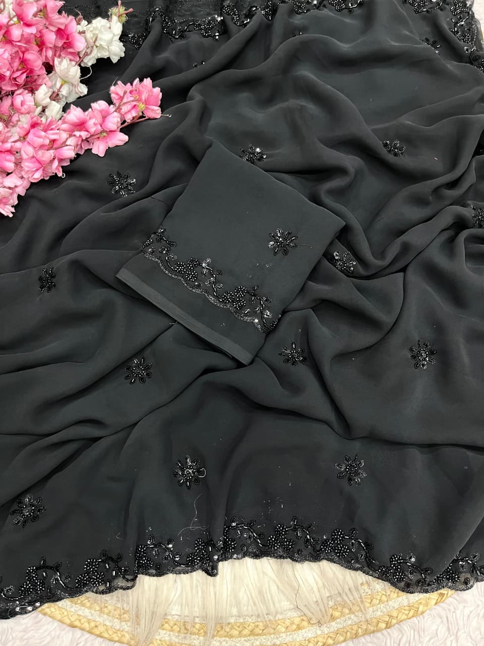 Black Dynasty Georgette Silk Saree