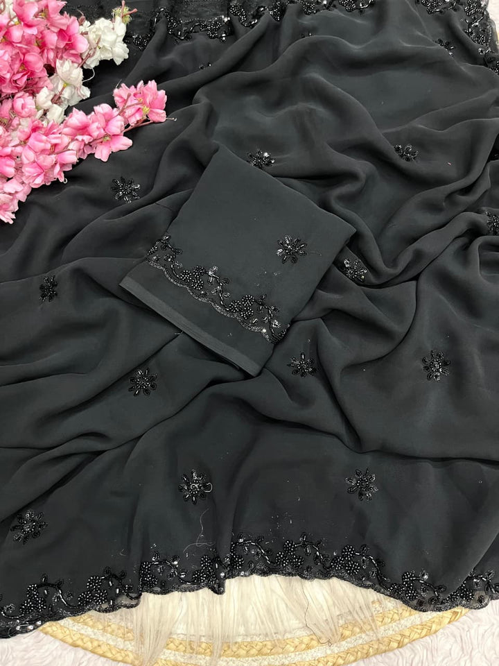 Black Dynasty Georgette Silk Saree